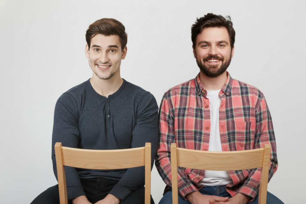 Twee mannen naast elkaar na de foto bewerking door AI